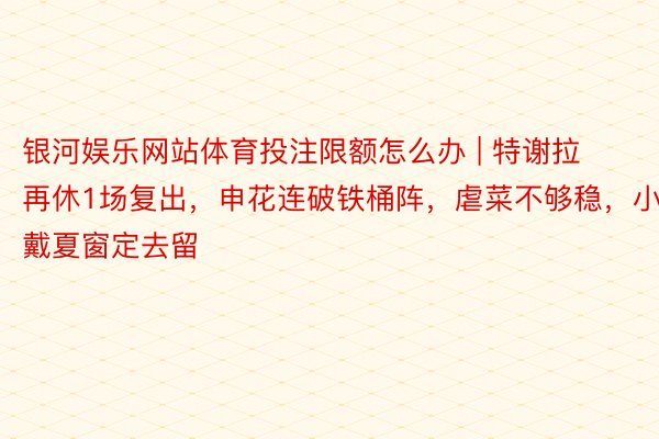 银河娱乐网站体育投注限额怎么办 | 特谢拉再休1场复出，申花连破铁桶阵，虐菜不够稳，小戴夏窗定去留