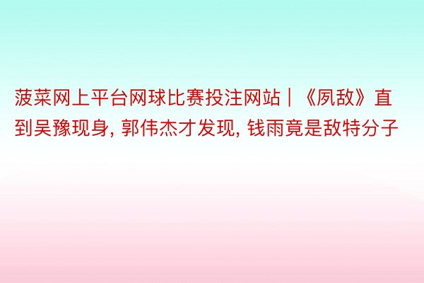 菠菜网上平台网球比赛投注网站 | 《夙敌》直到吴豫现身, 郭伟杰才发现, 钱雨竟是敌特分子